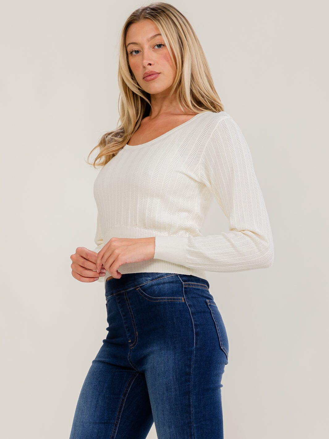 WOMEN'S LONG SLEEVE KNIT RIBBED TOP