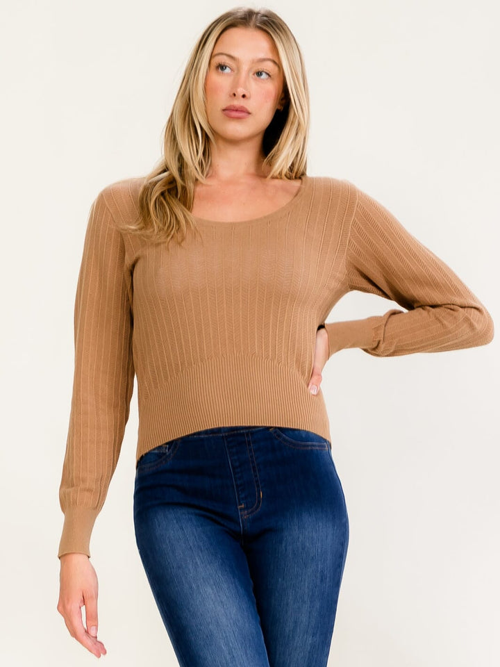WOMEN'S LONG SLEEVE KNIT RIBBED TOP