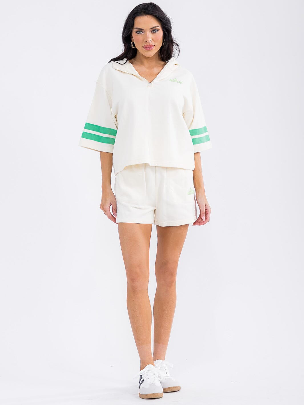 WOMEN'S HOODED TOP & ELASTIC WAIST SHORTS LOVE 2PC. SET