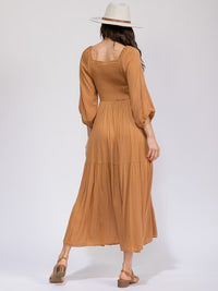 WOMEN'S 3/4 SLEEVES SMOCK TIERED MAXI DRESS