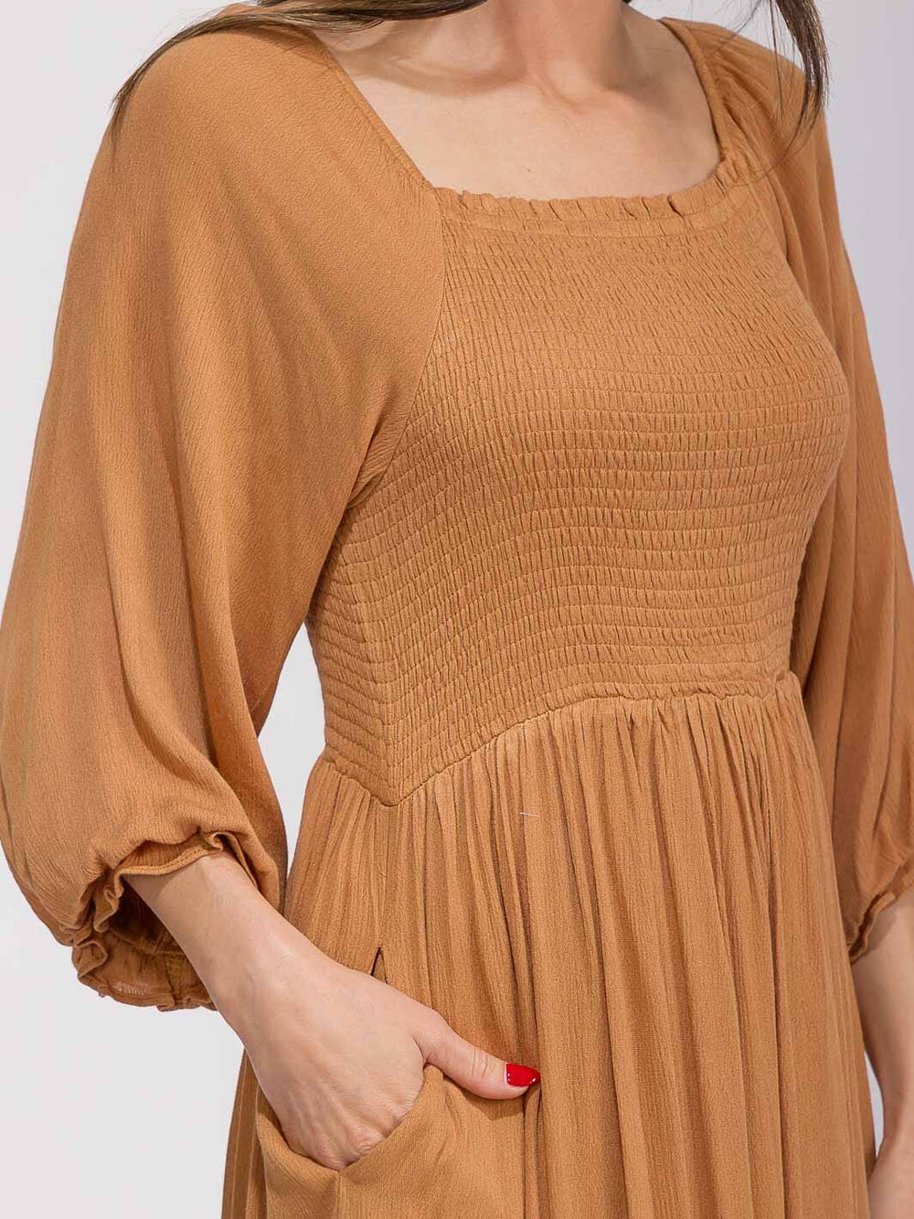 WOMEN'S 3/4 SLEEVES SMOCK TIERED MAXI DRESS