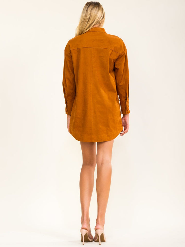 WOMEN'S LONG SLEEVE BUTTON UP FRONT POCKETS MINI DRESS
