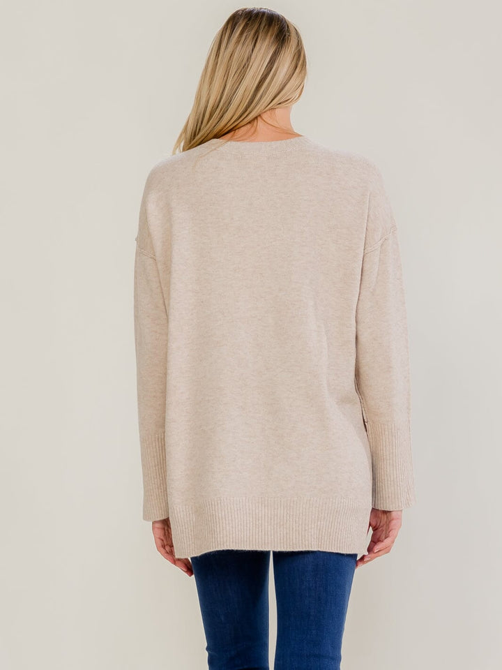 WOMEN'S LONG SLEEVE COLORBLOCK HIGH-LOW PULLOVER SWEATER