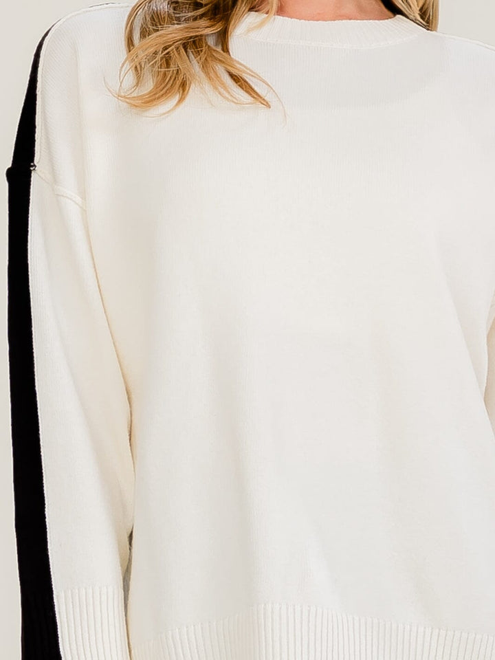 WOMEN'S LONG SLEEVE COLORBLOCK HIGH-LOW PULLOVER SWEATER