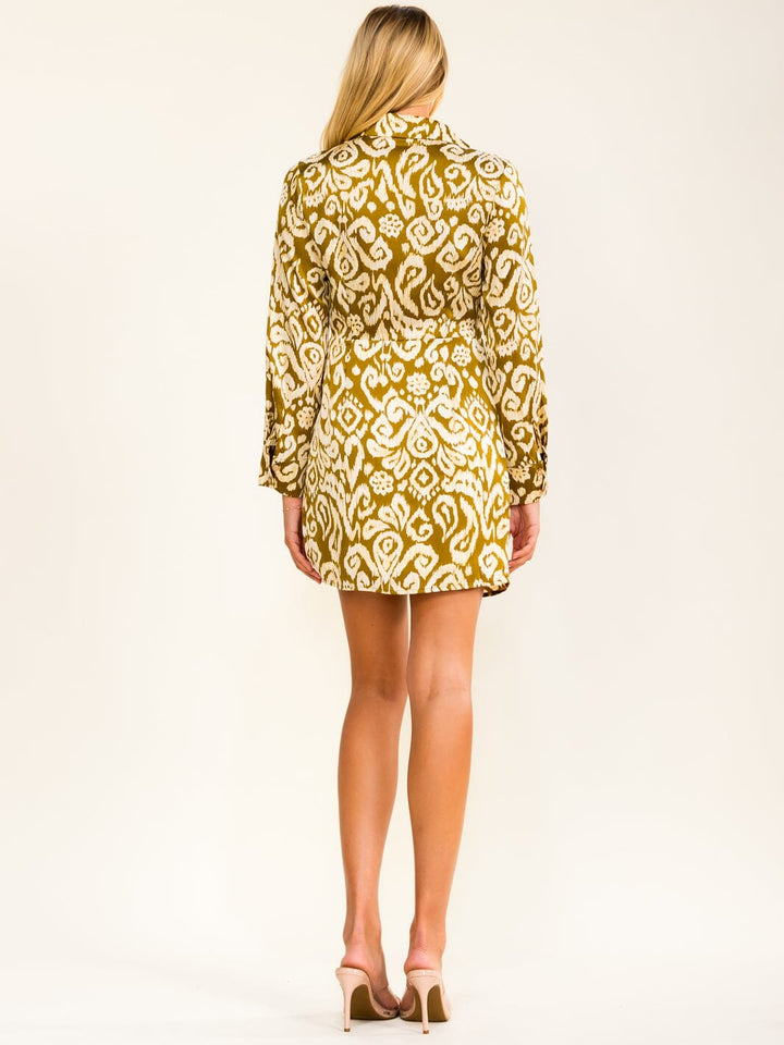 ENTRO WOMEN'S LONG SLEEVE V-NECK MULTI PRINT WRAP MINI DRESS