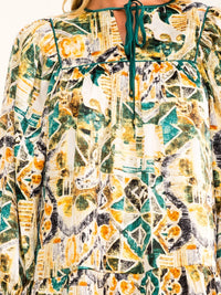 WOMEN'S 3/4 SLEEVE V-NECK FRONT POCKETS MULTI PRINT MINI DRESS