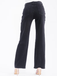 WOMEN'S BUTTON CLOSURE POCKETS PEARL FLOWERS DETAILED WIDE LEG DENIM PANTS