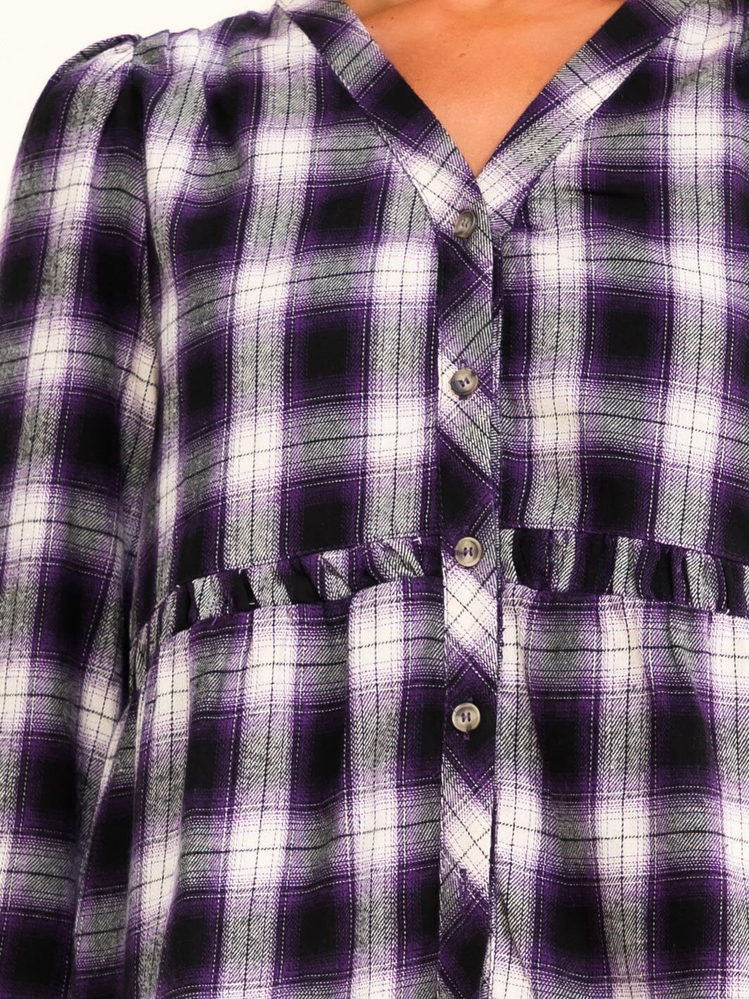 WOMEN'S LONG SLEEVE BUTTON UP LOOSE FIT PLAID MINI DRESS