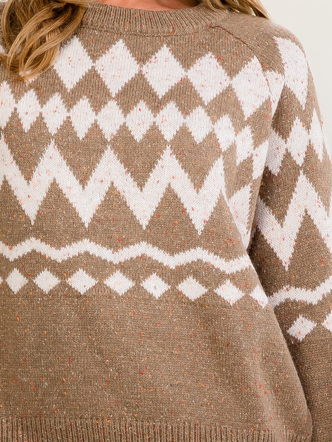 WOMEN'S LONG SLEEVE COLORBLOCK PRINT PULLOVER SWEATER