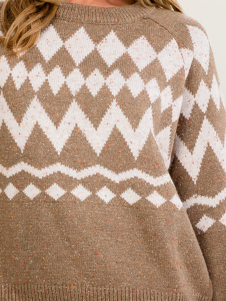 WOMEN'S LONG SLEEVE COLORBLOCK PRINT PULLOVER SWEATER