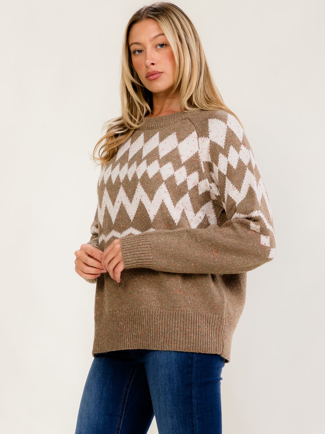 WOMEN'S LONG SLEEVE COLORBLOCK PRINT PULLOVER SWEATER