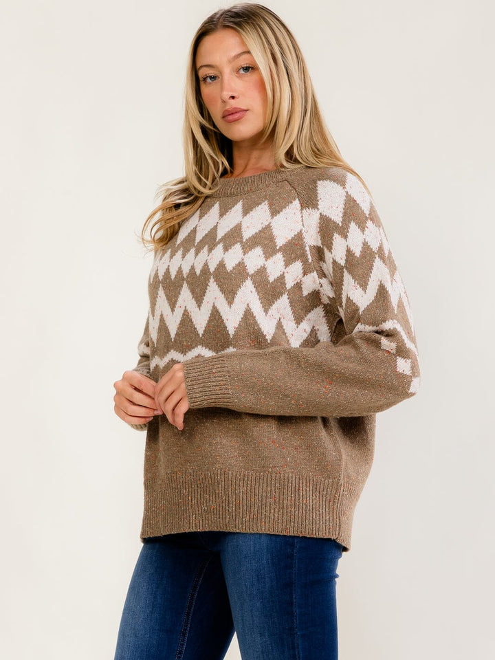 WOMEN'S LONG SLEEVE COLORBLOCK PRINT PULLOVER SWEATER