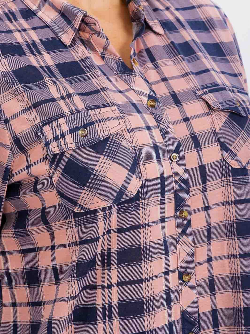 PLUS SIZE LONG SLEEVE FRONT POCKET BUTTON UP PLAID SHIRT
