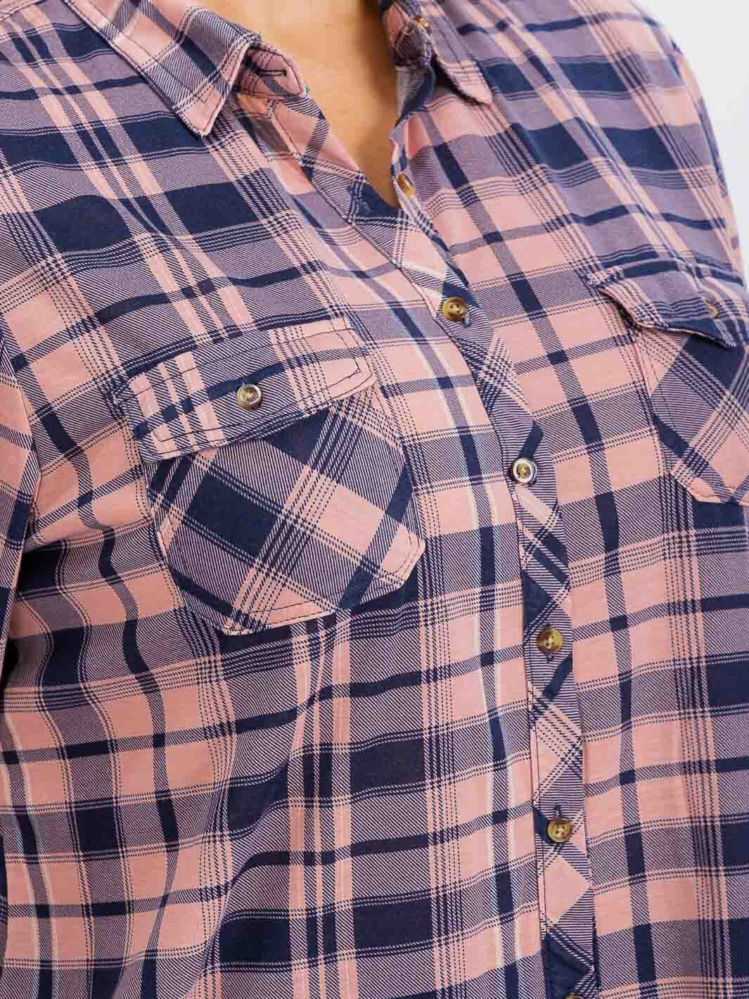 PLUS SIZE LONG SLEEVE FRONT POCKET BUTTON UP PLAID SHIRT