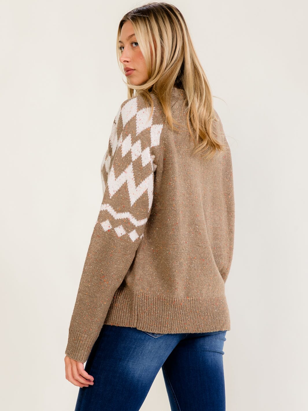 WOMEN'S LONG SLEEVE COLORBLOCK PRINT PULLOVER SWEATER