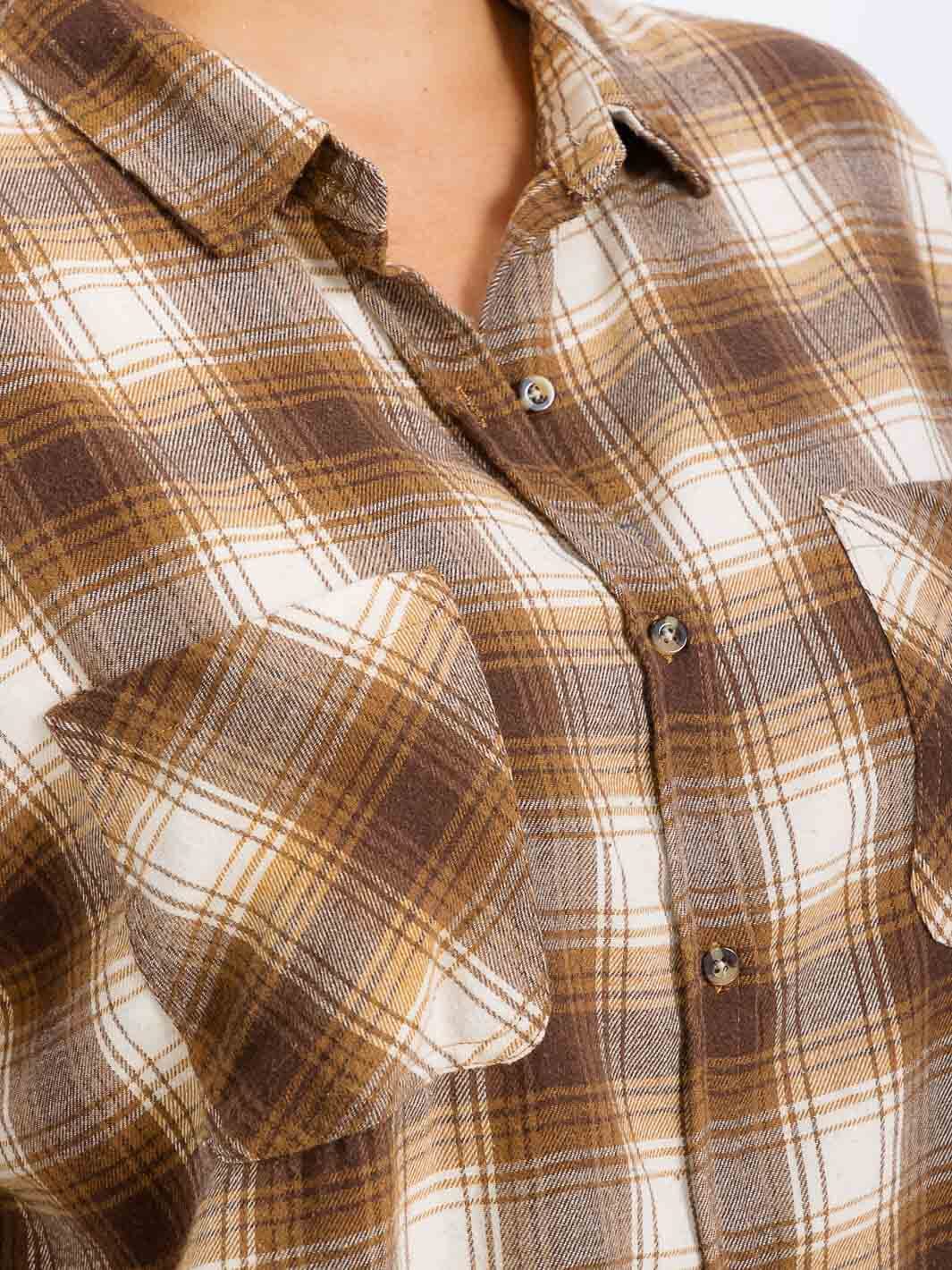 PLUS SIZE LONG SLEEVE FRONT POCKET BUTTON UP PLAID SHIRT