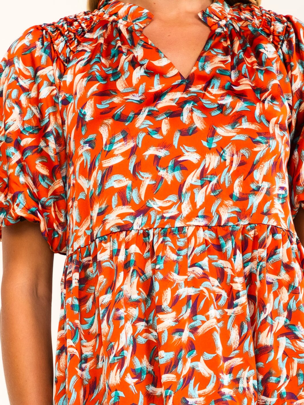 WOMEN'S SHORT SLEEVE V-NECK TUNIC MULTI PRINT MINI DRESS