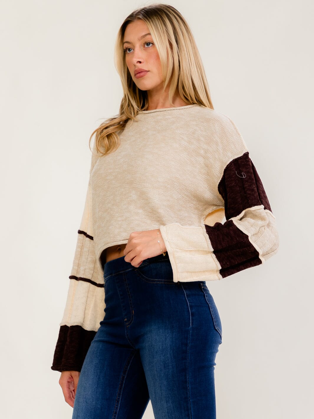 WOMEN'S LONG SLEEVE KNIT COLORBLOCK TOP