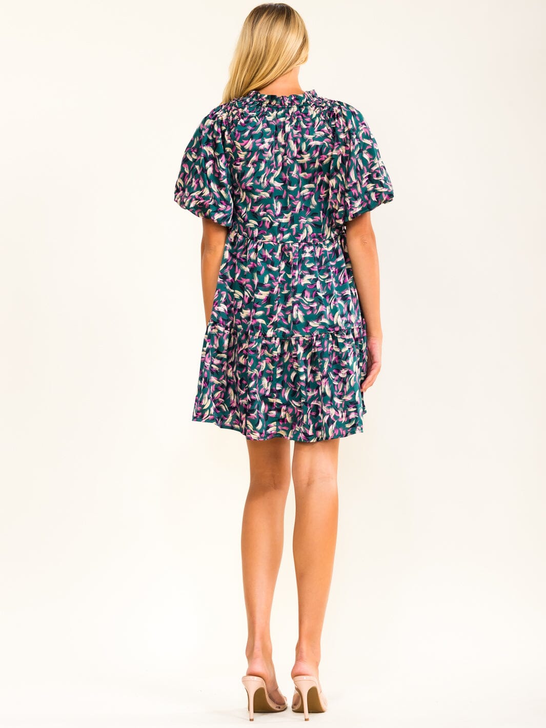 WOMEN'S SHORT SLEEVE V-NECK TUNIC MULTI PRINT MINI DRESS