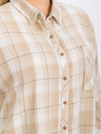 PLUS SIZE LONG SLEEVE FRONT POCKET BUTTON UP HIGH-LOW PLAID SHIRT