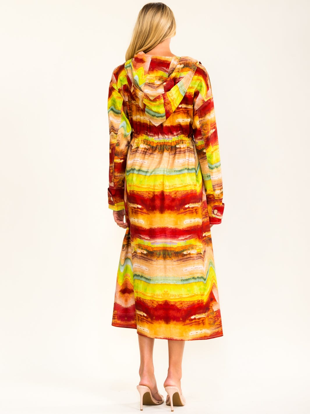 BEULAH WOMEN'S LONG SLEEVE ABSTRACT PRINT MAXI DRESS/COAT