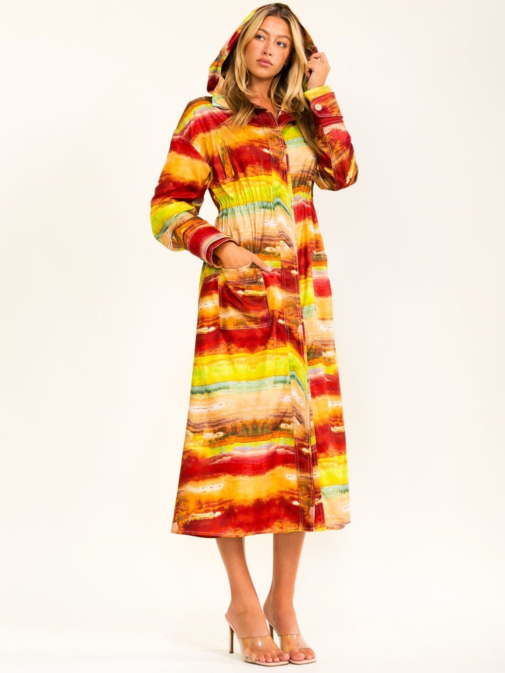 BEULAH WOMEN'S LONG SLEEVE ABSTRACT PRINT MAXI DRESS/COAT