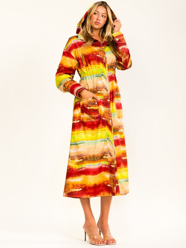 BEULAH WOMEN'S LONG SLEEVE ABSTRACT PRINT MAXI DRESS/COAT