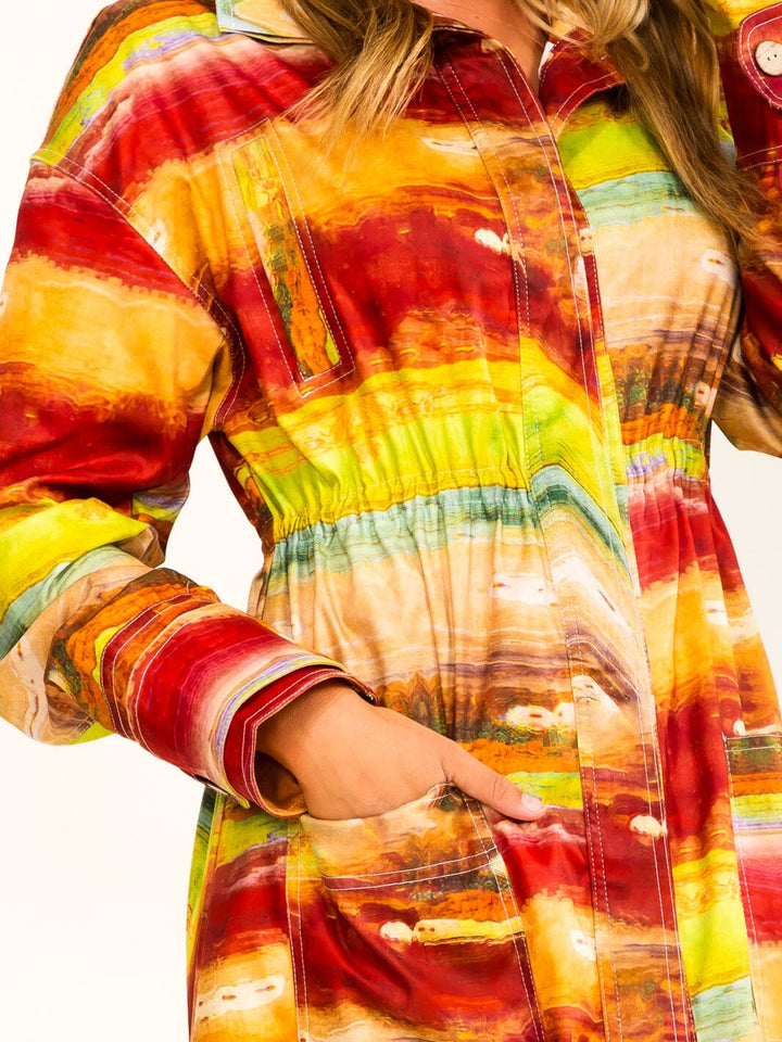 BEULAH WOMEN'S LONG SLEEVE ABSTRACT PRINT MAXI DRESS/COAT