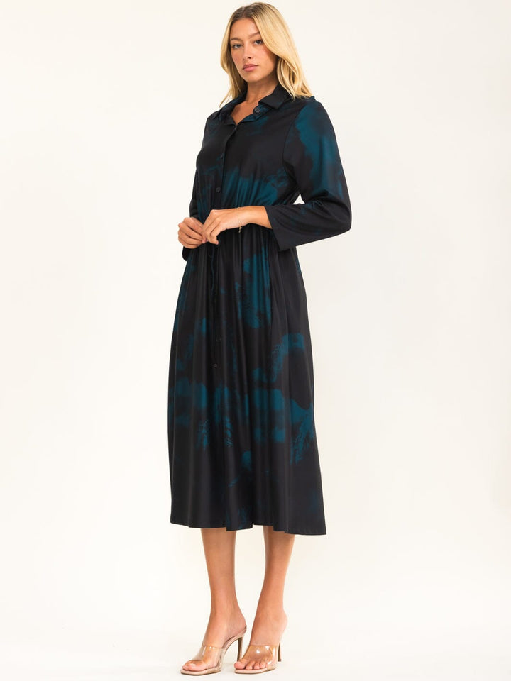 BEULAH WOMEN'S LONG SLEEVE SELF TIE MIDI DRESS