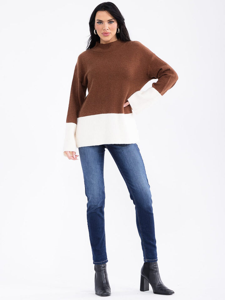 WOMEN'S LONG SLEEVE COLORBLOCK PULLOVER SWEATER