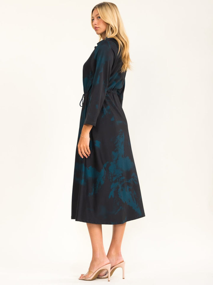 BEULAH WOMEN'S LONG SLEEVE SELF TIE MIDI DRESS