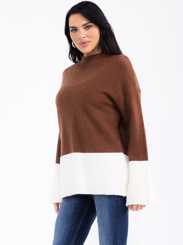 WOMEN'S LONG SLEEVE COLORBLOCK PULLOVER SWEATER