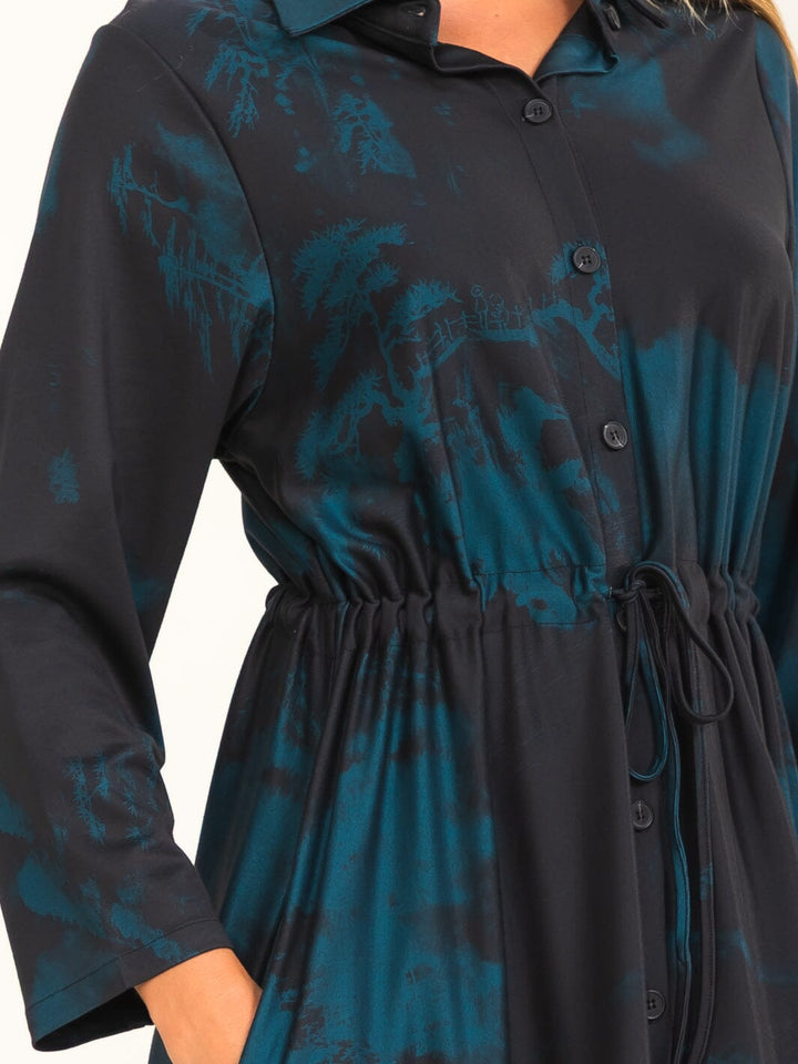 BEULAH WOMEN'S LONG SLEEVE SELF TIE MIDI DRESS