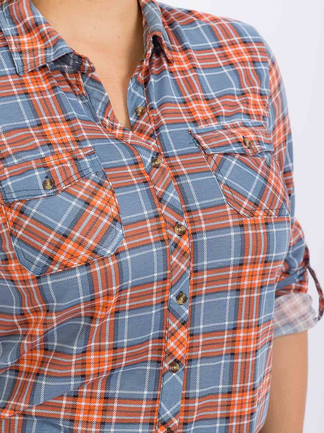 PLUS SIZE LONG SLEEVE FRONT POCKET BUTTON UP PLAID SHIRT
