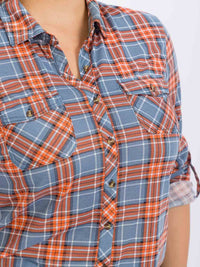 PLUS SIZE LONG SLEEVE FRONT POCKET BUTTON UP PLAID SHIRT