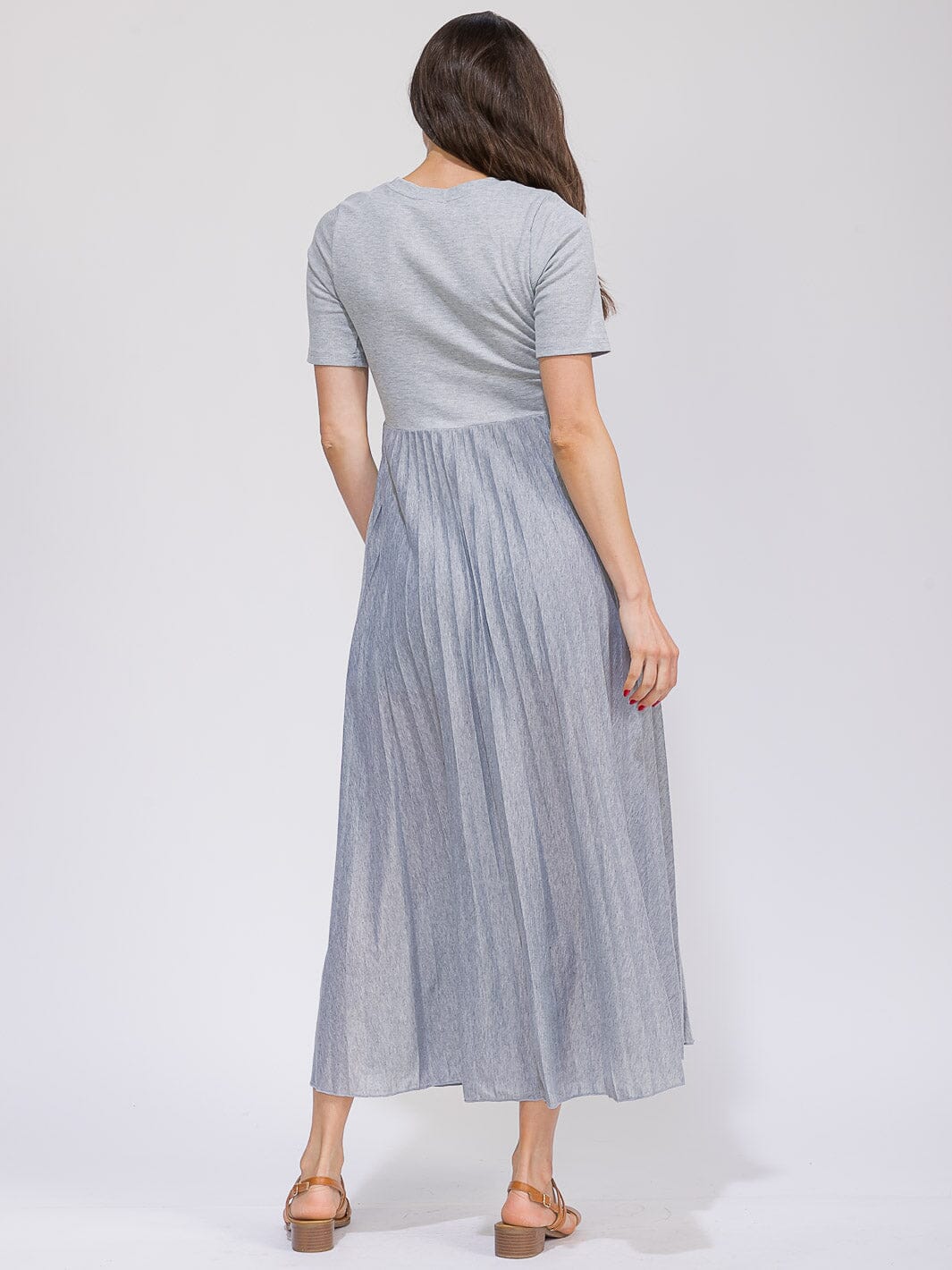 WOMEN'S SHORT SLEEVE FRONT POCKETS ELASTIC WAIST CONTRAST MAXI DRESS