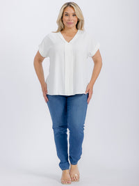 PLUS SIZE SHORT SLEEVE V-NECK BLOUSE