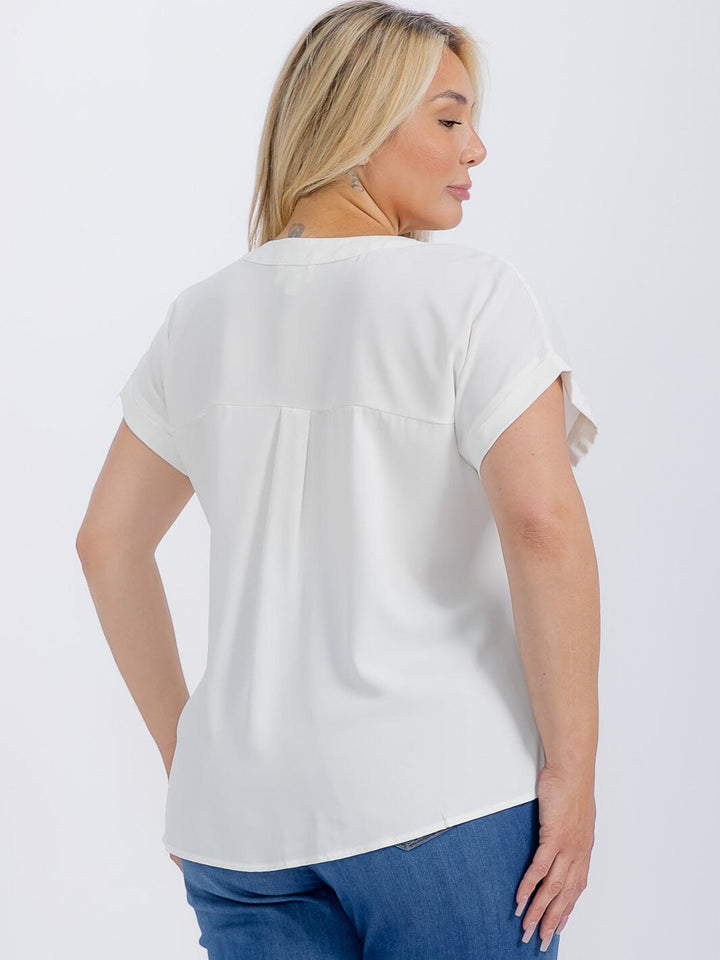 PLUS SIZE SHORT SLEEVE V-NECK BLOUSE