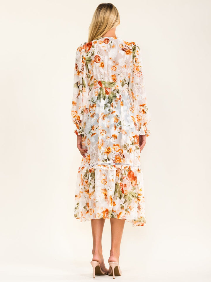 BEULAH WOMEN'S LONG SLEEVE FRONT TIE FLORAL KIMONO