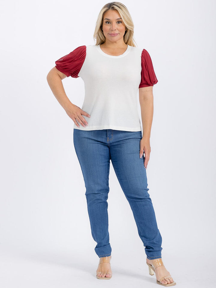 PLUS SIZE SHORT SLEEVE COLORBLOCK BLOUSE