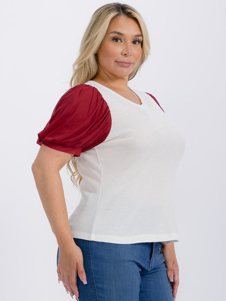 PLUS SIZE SHORT SLEEVE COLORBLOCK BLOUSE