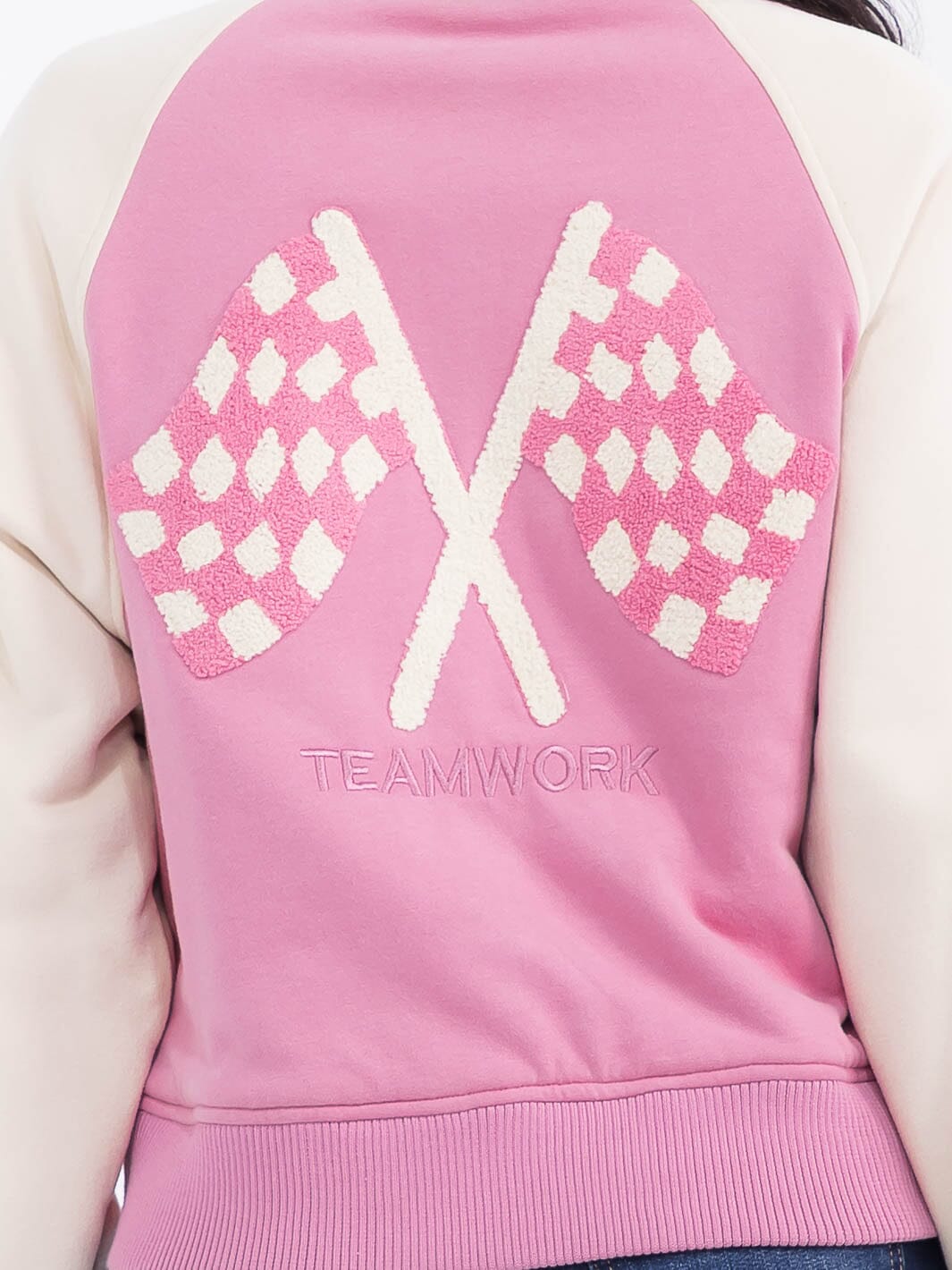 WOMEN'S LONG SLEEVE BUTTON CLOSURE FRONT POCKETS GRAPHIC COLORBLOCK VARSITY JACKET