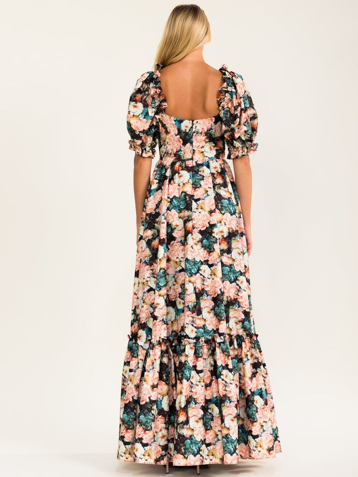BEULAH WOMEN'S SHORT PUFF SLEEVE FLORAL MAXI DRESS