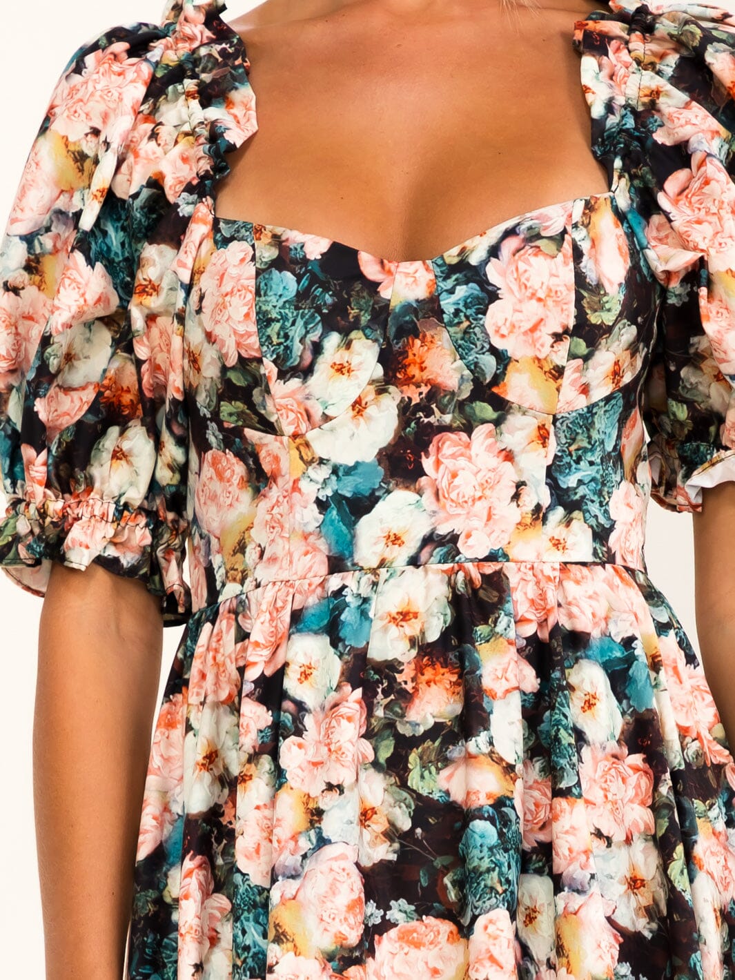 BEULAH WOMEN'S SHORT PUFF SLEEVE FLORAL MAXI DRESS