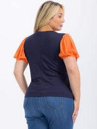 PLUS SIZE SHORT SLEEVE COLORBLOCK BLOUSE