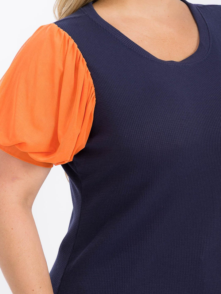 PLUS SIZE SHORT SLEEVE COLORBLOCK BLOUSE