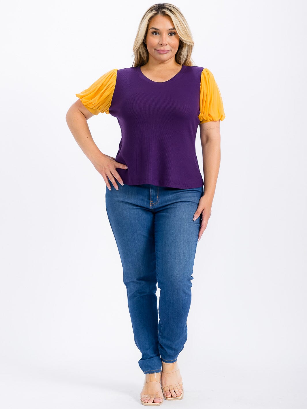 PLUS SIZE SHORT SLEEVE COLORBLOCK BLOUSE