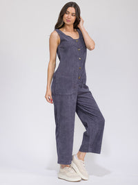 WOMEN'S SLEEVELESS FRONT POCKETS BUTTON UP WIDE LEG CORDUROY OVERALL