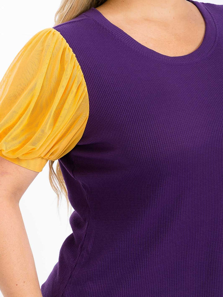 PLUS SIZE SHORT SLEEVE COLORBLOCK BLOUSE