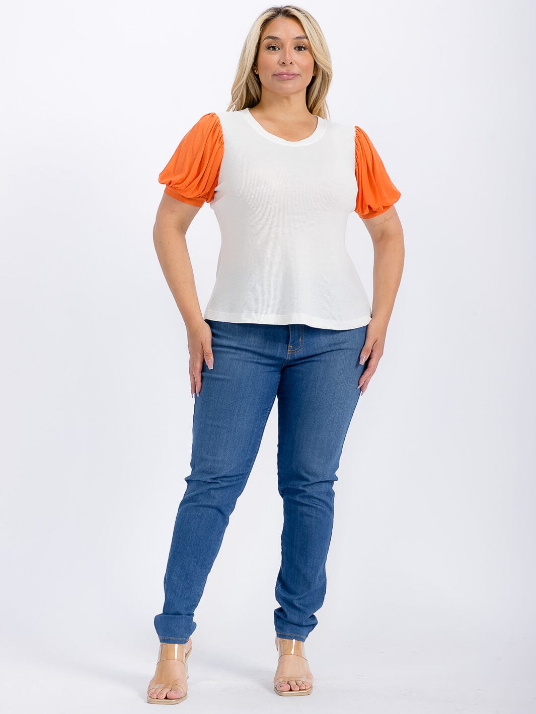 PLUS SIZE SHORT SLEEVE COLORBLOCK BLOUSE
